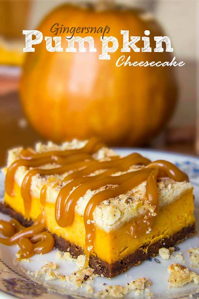 Pumpkin Cheesecake Bars with Gingersnap Crust