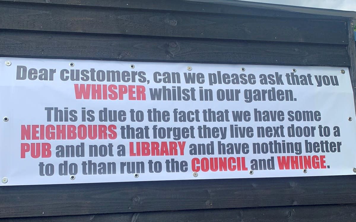 The sign at the Hare and Hounds asking customers to 