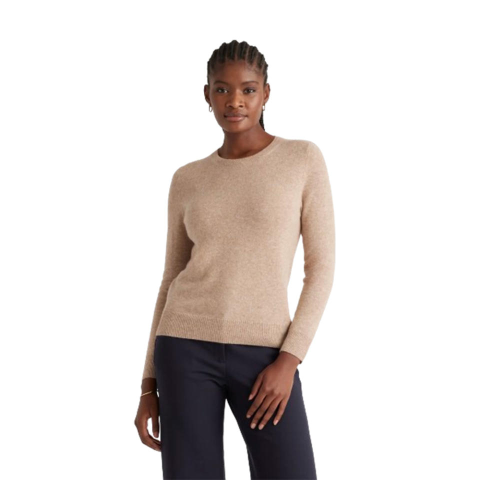 Quince Mongolian Cashmere Crewneck Sweater on white background