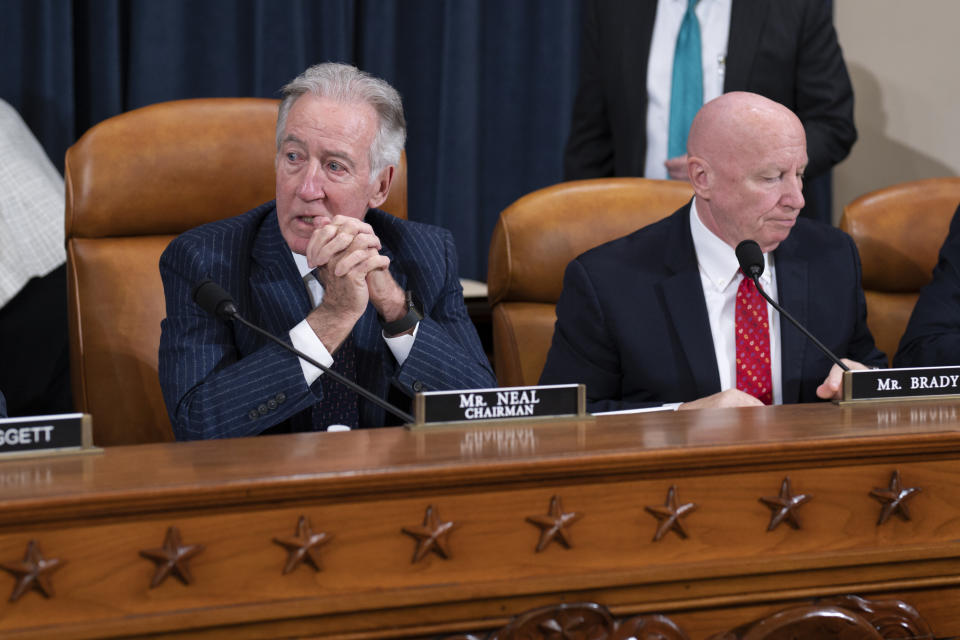 House Ways and Means Committee Chairman Richard Neal, D-Mass., and Rep. Kevin Brady, R-Texas, the ranking member, arrive as the panel meets to act on former President Donald Trump's tax returns, at the Capitol in Washington, Tuesday, Dec. 20, 2022. (AP Photo/J. Scott Applewhite)