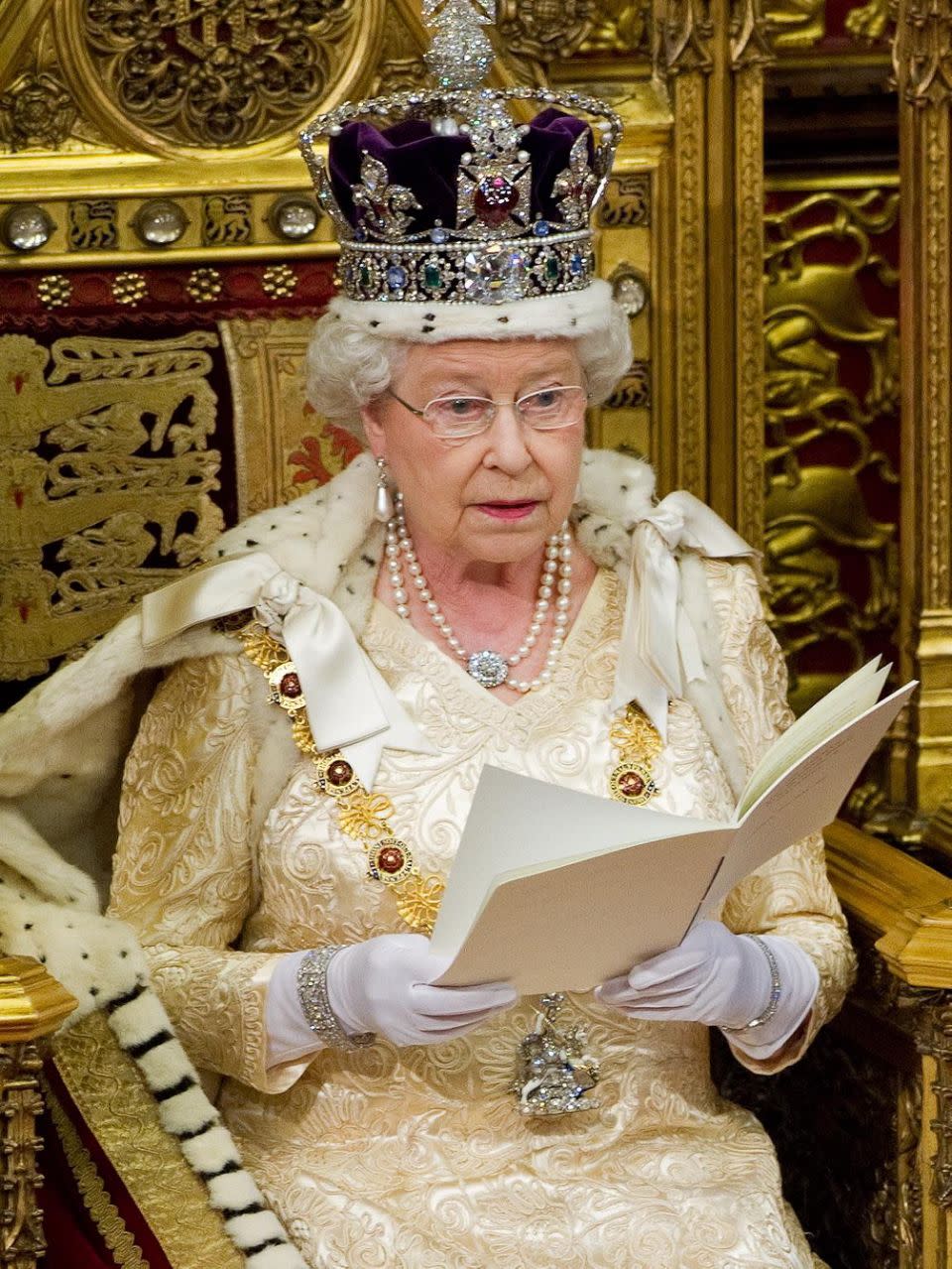 The Queen here is wearing the bracelet in parliament. Photo: Getty