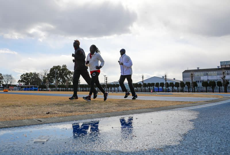 Athletes from South Sudan attend their training session in preparation for the Tokyo 2020 Olympic and Paralympic Games amid the coronavirus disease (COVID-19) outbreak, in Maebashi