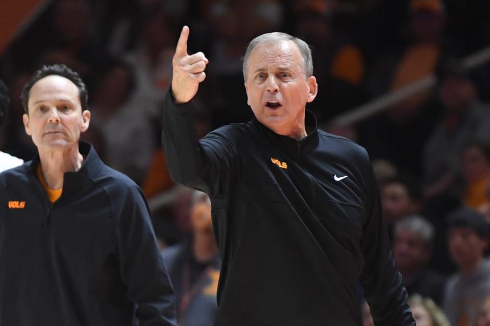 Tennessee head coach Rick Barnes yells to officials during the game against Auburn.