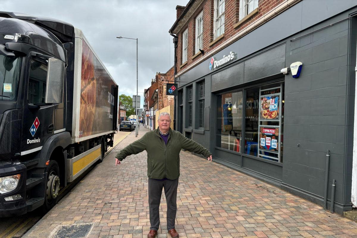 CONCERN: Cllr Alan Amos has raised concerns about parking on new block paving outside Domino's pizza in St John's in Worcester <i>(Image: Supplied)</i>