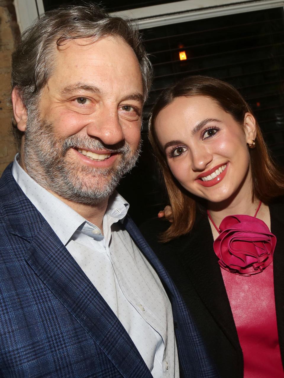 Judd Apatow and Maude Apatow pose at the after party as Maude Apatow joins the cast of "Little Shop of Horrors"