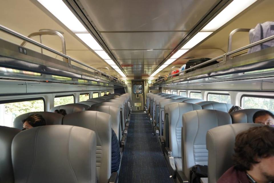 The Amtrak Cascades passenger train was about 70% full when it restarted service from Seattle to Vancouver, B.C., Monday, Sept. 26.