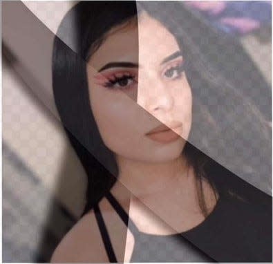 A black mourning ribbon decorates a photo of Aylin Valenzuela, 19, is a close-up of an image posted on TikTok by her mother. Valenzuela was found slain in Juárez, Mexico, on April 7, 2023.