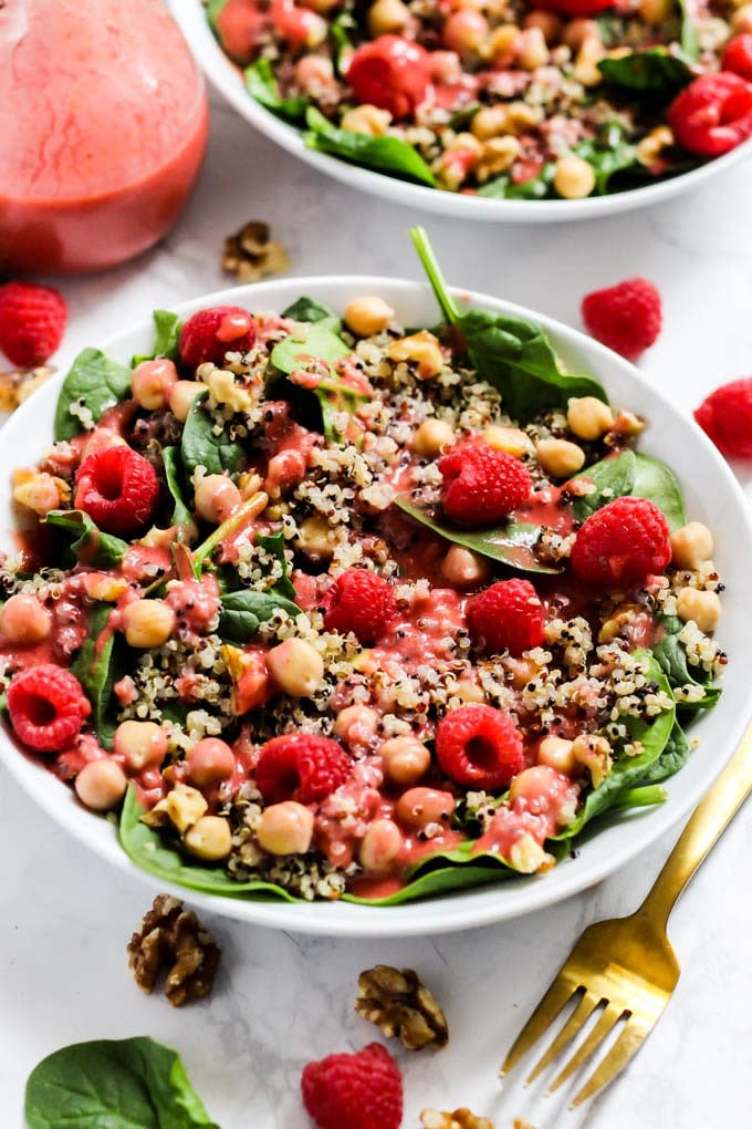 Quinoa Spinach Salad With Raspberry Vinaigrette from Emilie Eats