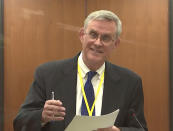 In this screen grab from video, defense attorney Paul Engh questions a potential juror as Hennepin County Judge Regina Chu presides over jury selection Thursday, Dec. 2, 2021, in the trial of former Brooklyn Center police Officer Kim Potter at the Hennepin County Courthouse in Minneapolis, Minn. Potter is charged with first- and second-degree manslaughter in the April 11 shooting of Wright, a 20-year-old Black motorist, following a traffic stop in the Minneapolis suburb of Brooklyn Center. (Court TV, via AP, Pool)