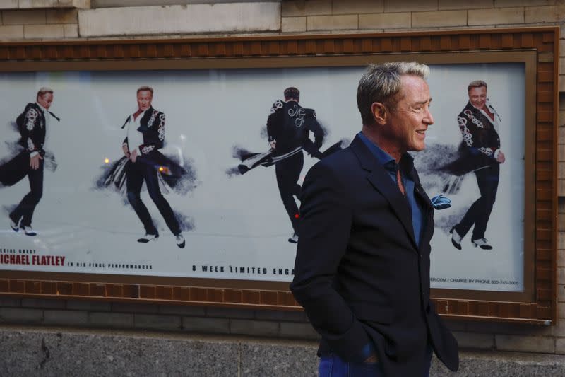 Dancer Michael Flatley is interviewed about his upcoming Broadway debut in "Dangerous Games" in front of the Lyric Theater in New York
