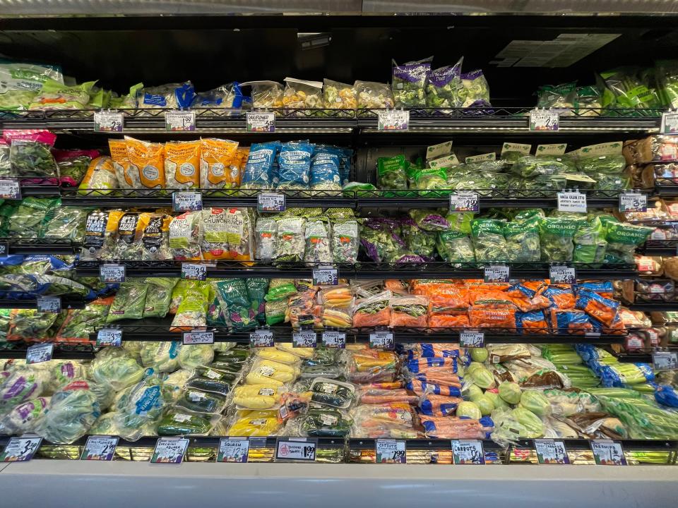 Vegetables in plastic packaging