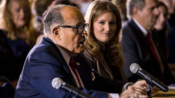 PHOTO: In this Nov. 25, 2020 file photo President Donald Trump's lawyer Rudy Giuliani speaks during a Pennsylvania Senate Majority Policy Committee public hearing, in Gettysburg, Pa. (Samuel Corum/Getty Images, FILE)