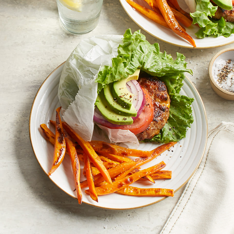 California Turkey Burgers & Baked Sweet Potato Fries