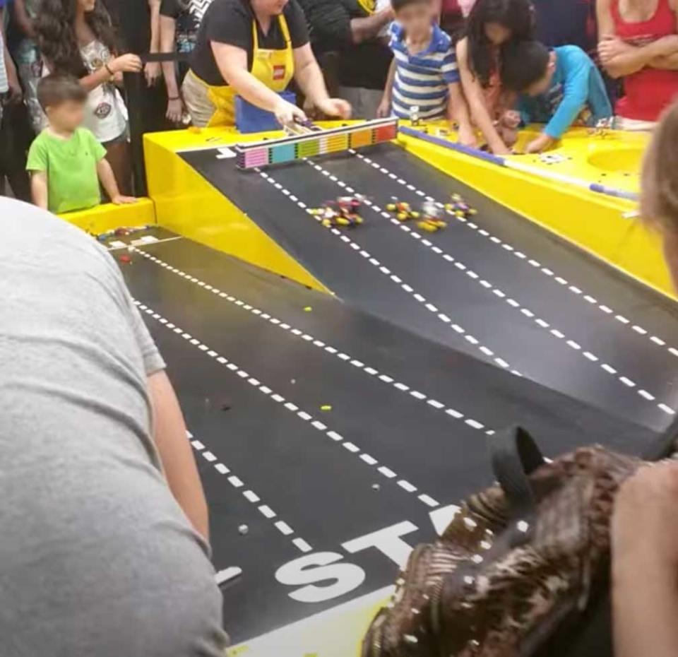 Kids racing Legos