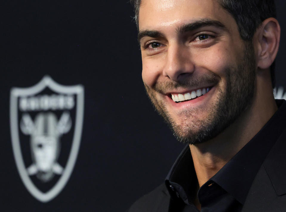 The Raiders landed on Jimmy Garoppolo as their next quarterback. (Photo by Ethan Miller/Getty Images)