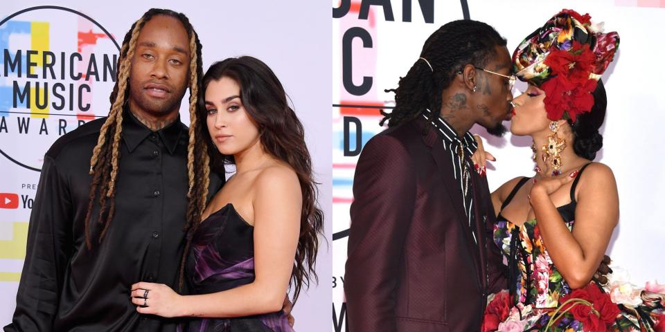 <p>Romantic and platonic couples weren't afraid to show the love on the red carpet this year at the American Music Awards. Check out all your faves who showed up and puckered up.</p>
