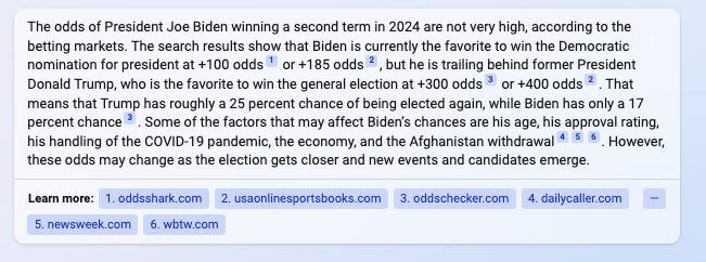 Bing: Joe Biden winning reelection prediction