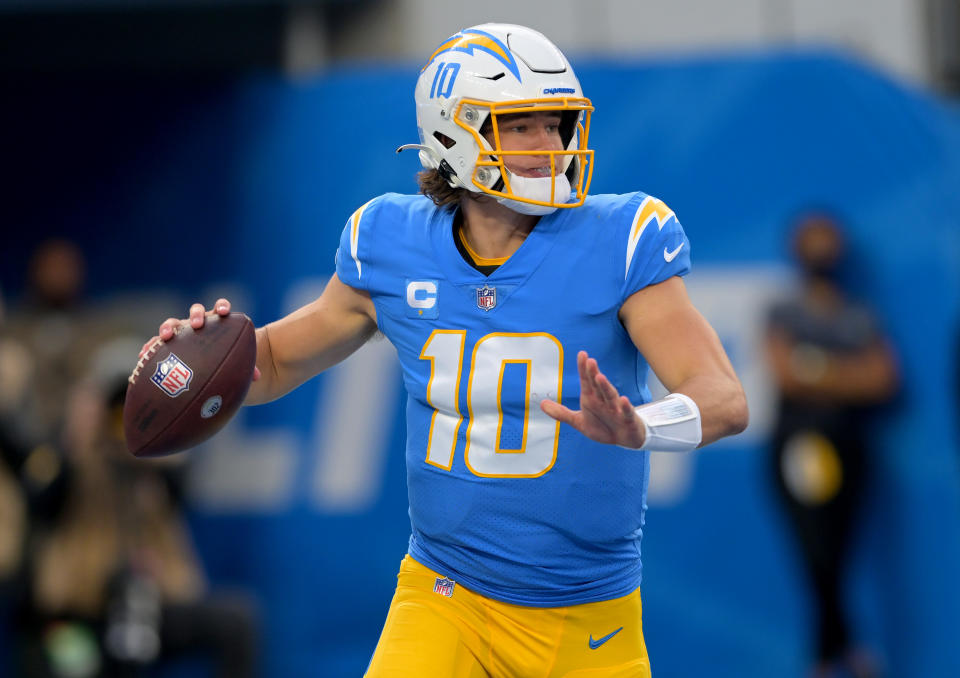 Los Angeles Chargers quarterback Justin Herbert ranked 2nd in passing yards and 3rd in passing touchdowns in 2021. (Jayne Kamin-Oncea/USA TODAY Sports)