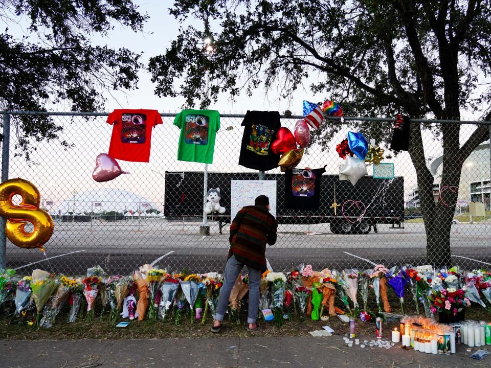 A memorial outside of the canceled Astroworld festival at NRG Park on November 7, 2021 in Houston, Texas.