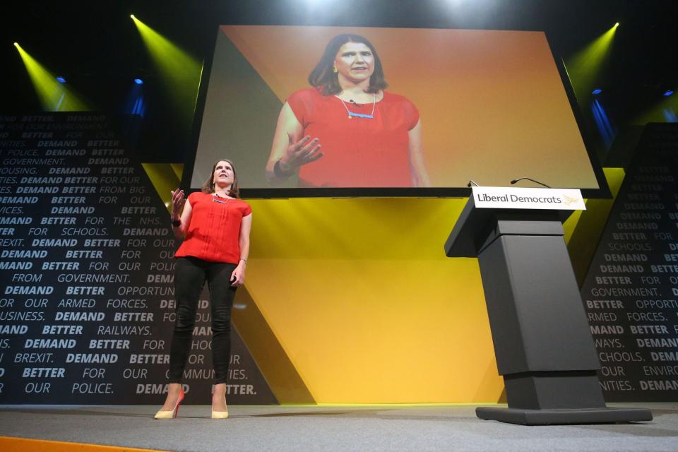 Liberal Democrat leader Jo Swinson speaking during the Liberal Democrats autumn conference at the Bournemouth. (PA)