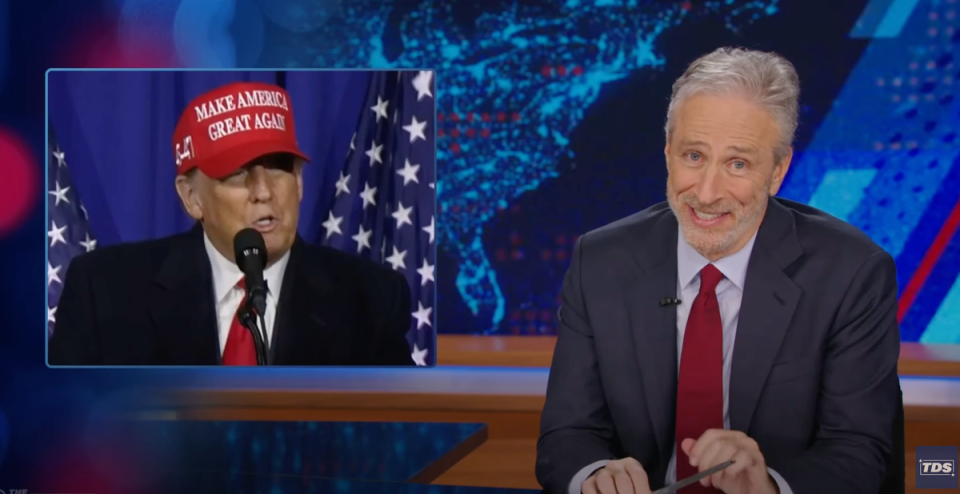 Stewart was not impressed by the portmanteau (The Daily Show)