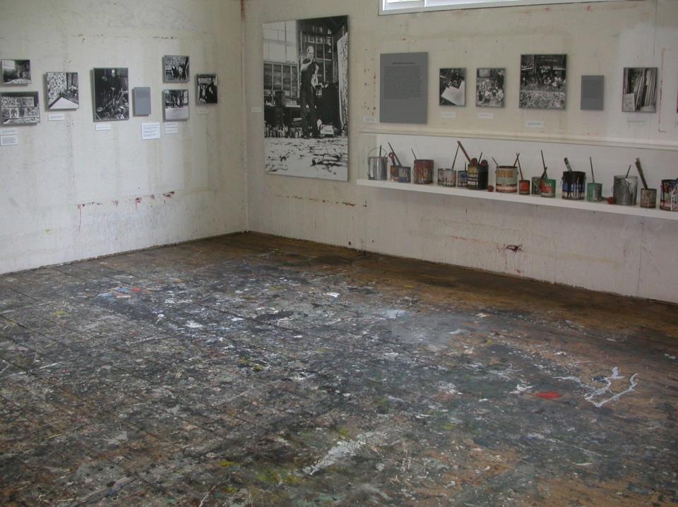Remnants of paint cover the floors of the Pollock-Krasner studio.