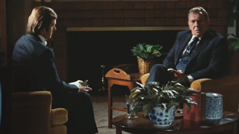 Michael Sheen and Frank Langella in mid-interview in Frost/Nixon.