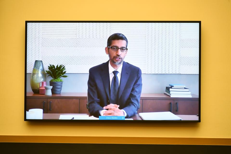 Sundar Pichai testifies before a House Judiciary Subcommittee on Antitrust, Commercial and Administrative Law, July 29, 2020.