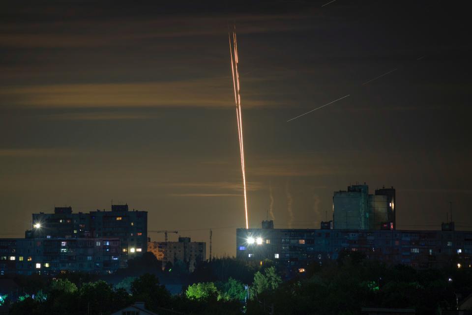 Russian rockets are launched against Ukraine from the Belgorod region, seen from Kharkiv, Ukraine, Sunday, July 16, 2023 (AP)
