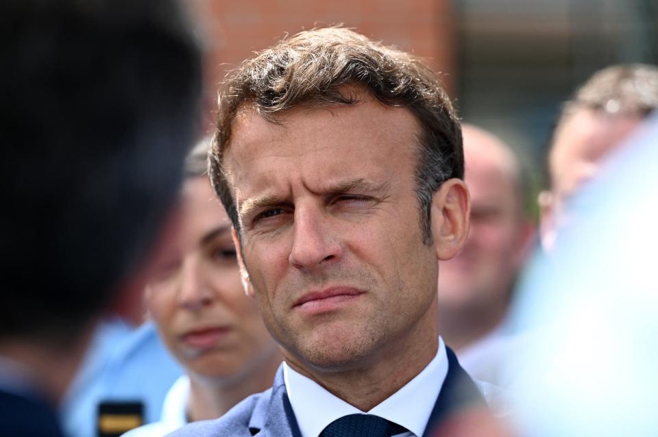 Emmanuel Macron, le 9 juin 2022 à Gaillac près de Bordeaux -  Caroline Blumberg - Pool - AFP