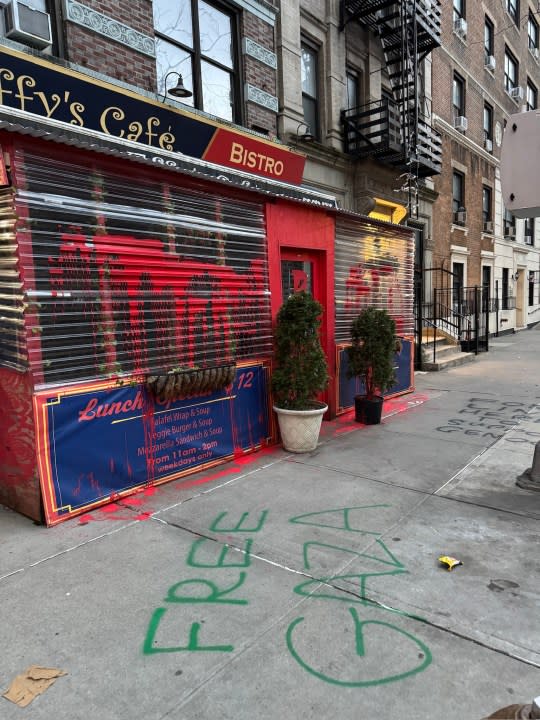 A Manhattan bistro with Israeli roots was vandalized over the weekend with graffiti. (Credit: Effys Cafe)