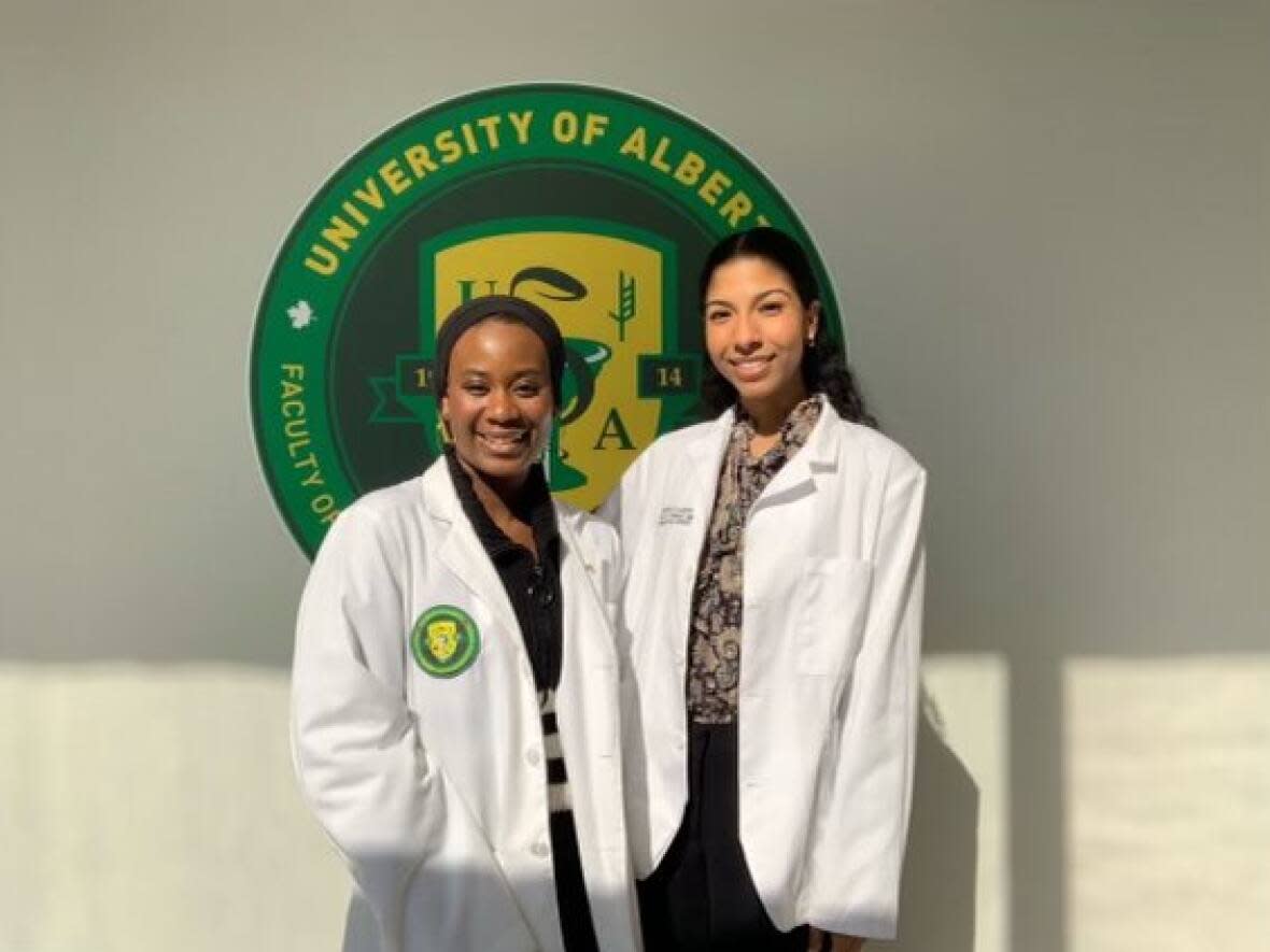 Co-presidents of the Black Pharmacy Students' Association, Aisha Ibrahim and Camala Soliman, are hosting a pop-up dermatology clinic to teach people about managing skin conditions for people of colour.  (Submitted by the University of Alberta Black Pharmacy Students' Association - image credit)