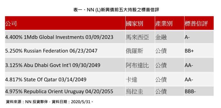 資料來源：NN 投資夥伴，資料日期：2020/5/31。