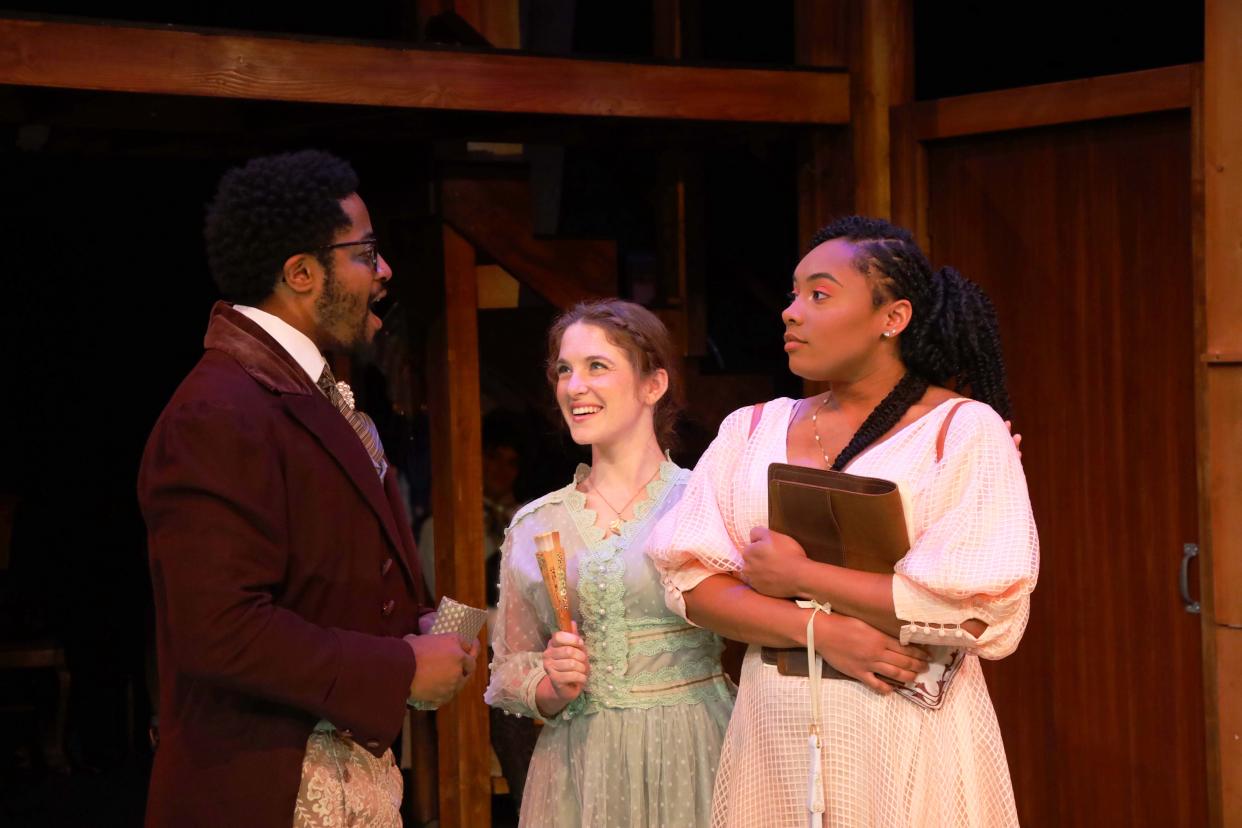 From left, Isayah Phillips as Edward Ferrars, Sharon Pearlman as Marianne Dashwood and Rebecca Rose Mims as Elinor Dashwood in the FSU/Asolo Conservatory production of “Sense and Sensibility.”