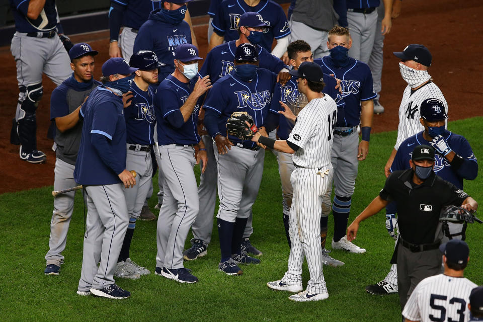 Benches clear game at Yankees-Rays rivalry heats up again. (Photo by Mike Stobe/Getty Images)