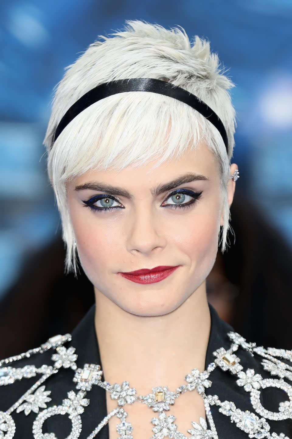 <p>Having shaved her head for a film role, Delevingne grew her hair out into an icy white blonde pixie cut.</p>