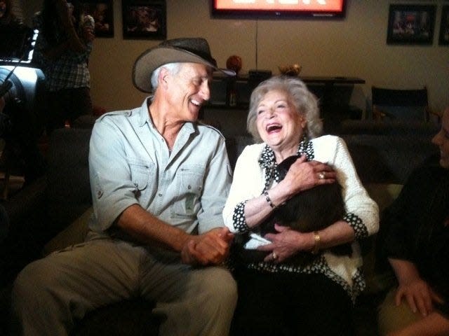 Betty White with Columbus Zoo emeritus director Jack Hanna and a spider monkey. White was a lifetime advocate for animals.