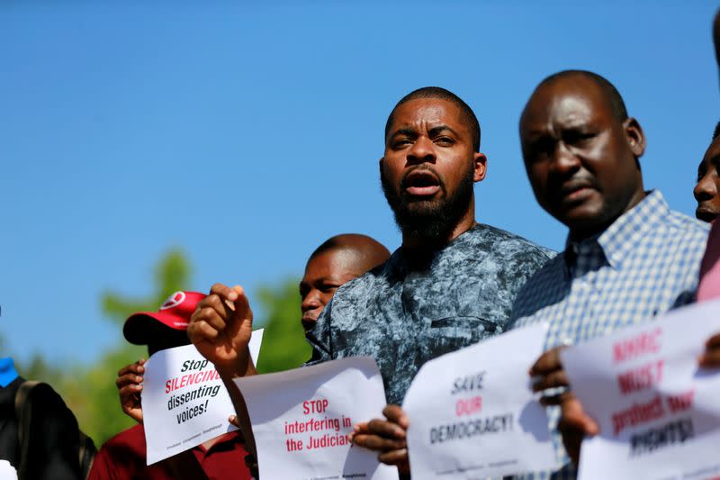 Human rights activist Deji Adeyanju is seen during a freedom rally in Abuja