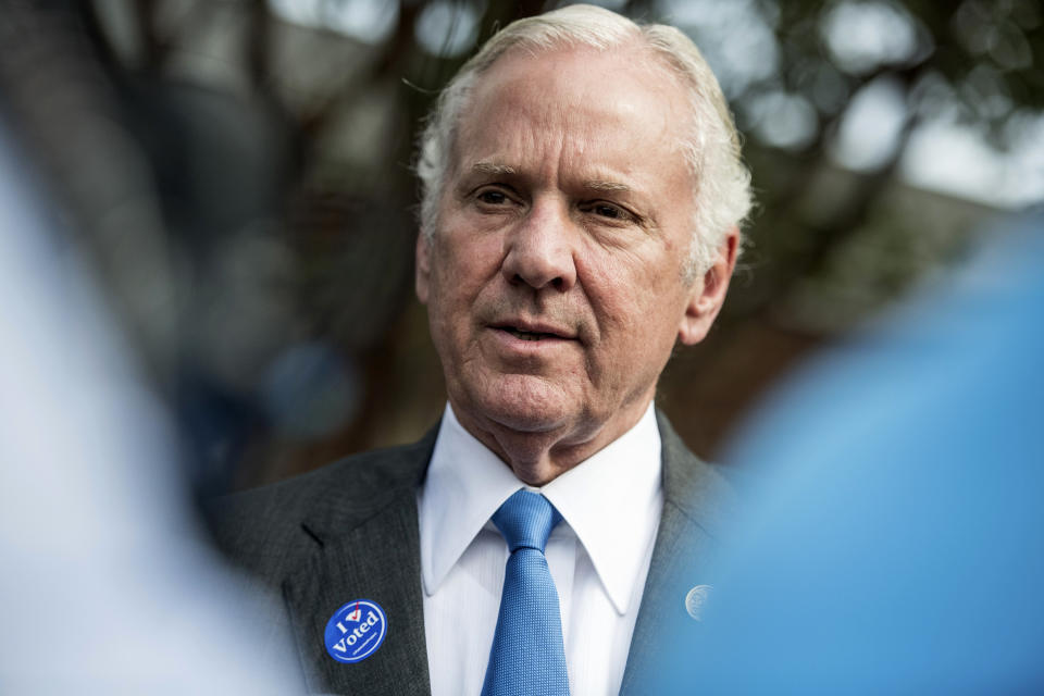 FILE - In this Nov. 6, 2018 file photo, South Carolina Gov. Henry McMaster talks with the media after casting votes at a polling station in Columbia, S.C. A small group of state senators are holding a hearing over whether South Carolina should follow the lead of other states and ban nearly all abortions. The bill banning almost all abortions after a fetal heartbeat is detected around six weeks into pregnancy easily passed the South Carolina House in earlier 2019 and is enthusiastically supported by McMaster. (AP Photo/Sean Rayford, File)