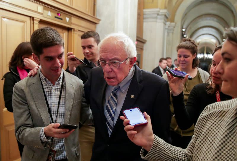 Democratic U.S. presidential candidate Sanders departs after attending Trump impeachment trial on Capitol Hill in Washington