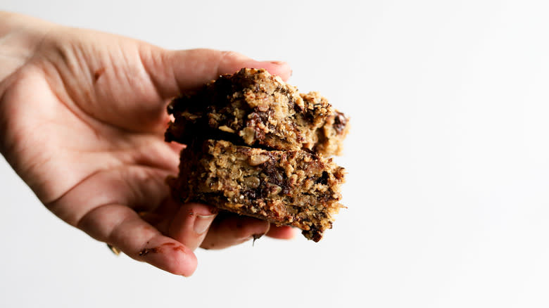 Squares of baked banana oatmeal