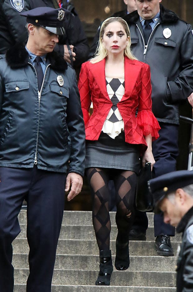 NEW YORK, NY - MARCH 25: Lady Gaga is seen on the set of the 'Joker: Folie a Deux' on March 25, 2023 in New York City. (Photo by MediaPunch/Bauer-Griffin/GC Images)<p><a href="https://www.gettyimages.com/detail/1249418046" rel="nofollow noopener" target="_blank" data-ylk="slk:MediaPunch/Bauer-Griffin/Getty Images;elm:context_link;itc:0;sec:content-canvas" class="link ">MediaPunch/Bauer-Griffin/Getty Images</a></p>