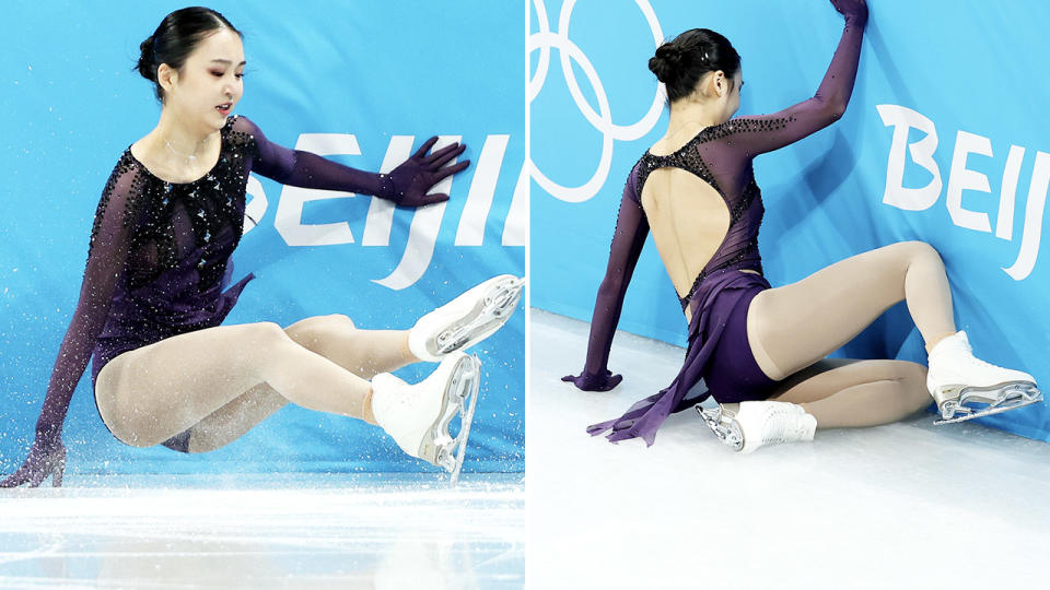 Zhu Yi, pictured here after falling at the Winter Olympics.