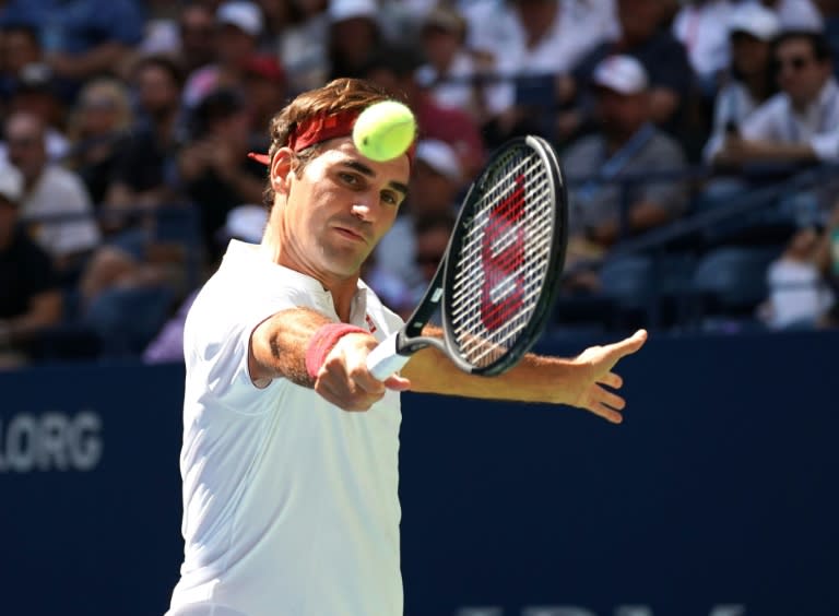 Straight sets: Five-time champion Roger Federer en route to a US Open third-round victory over Nick Kyrgios