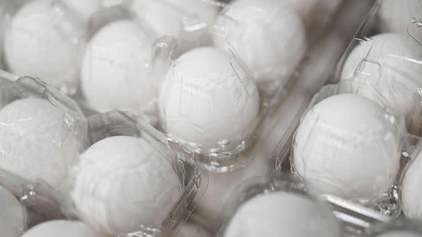 PHOTO: Eggs are displayed for sale inside a Costco store in Hawthorne, Calif., on Jan. 26, 2023. (Patrick T. Fallon/AFP via Getty Images)