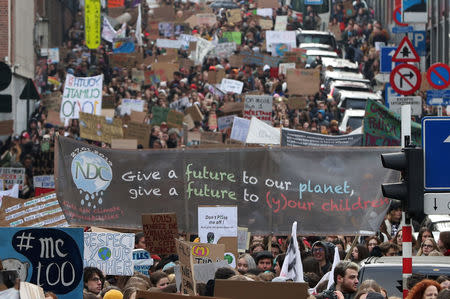 Belgian students claim for urgent measures to combat climate change during a demonstration in central Brussels, Belgium January 31, 2019. REUTERS/Yves Herman