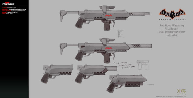 Batmobile & Red Hood Weaponry Concept Art For Batman: Arkham Knight