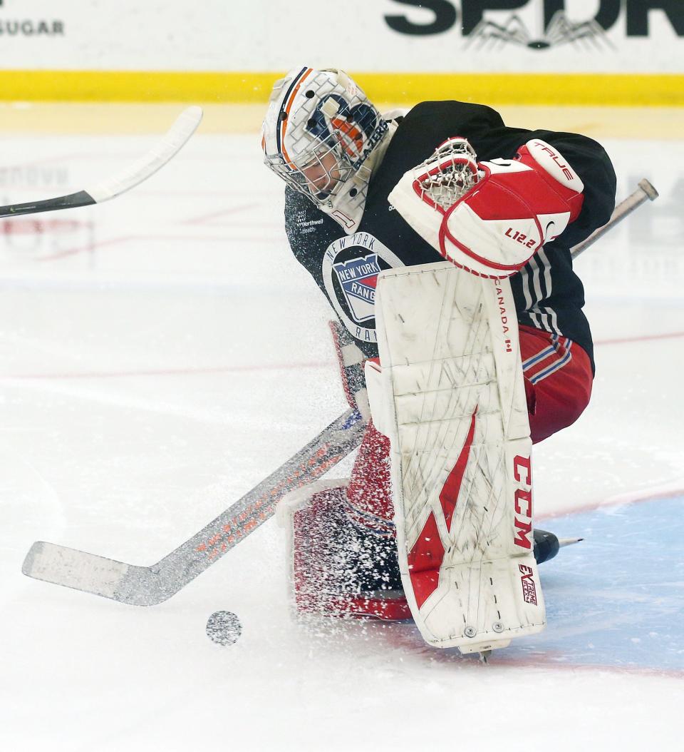 Dylan Garand takes part in the Rangers Prospect Development Camp at the Rangers Training facility in Tarrytown July 12, 2022. 