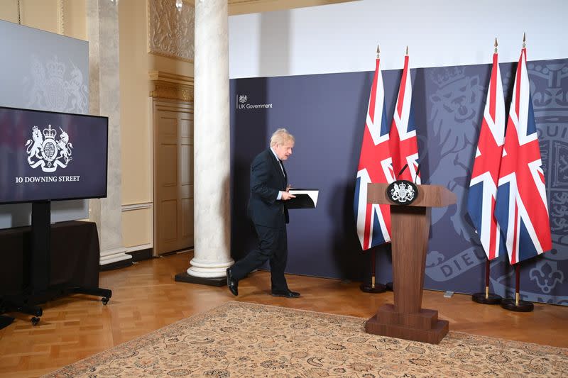 British PM Johnson holds news conference on Brexit trade deal in London