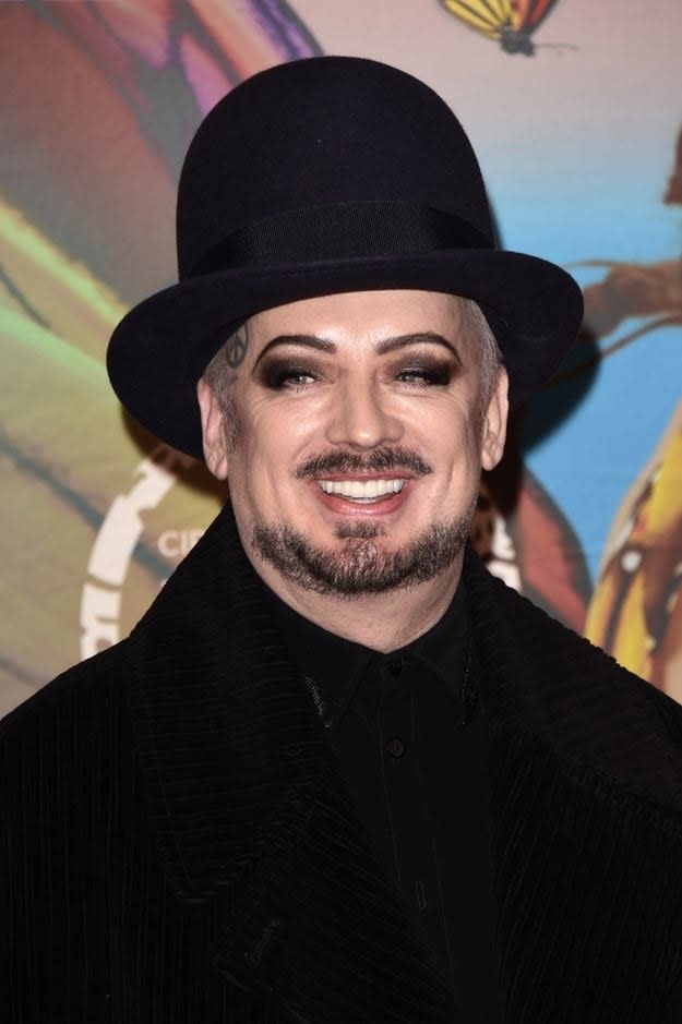 Boy George smiles as he arrives at a performance by Cirque du Soleil's on January 13, 2022